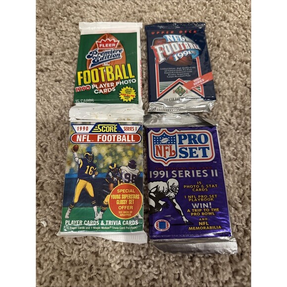 NEW Lot Of 4 NFL Football Trading Cards Fleer Upper Deck 1990 1991 Trivia Cards - Picture 1 of 6